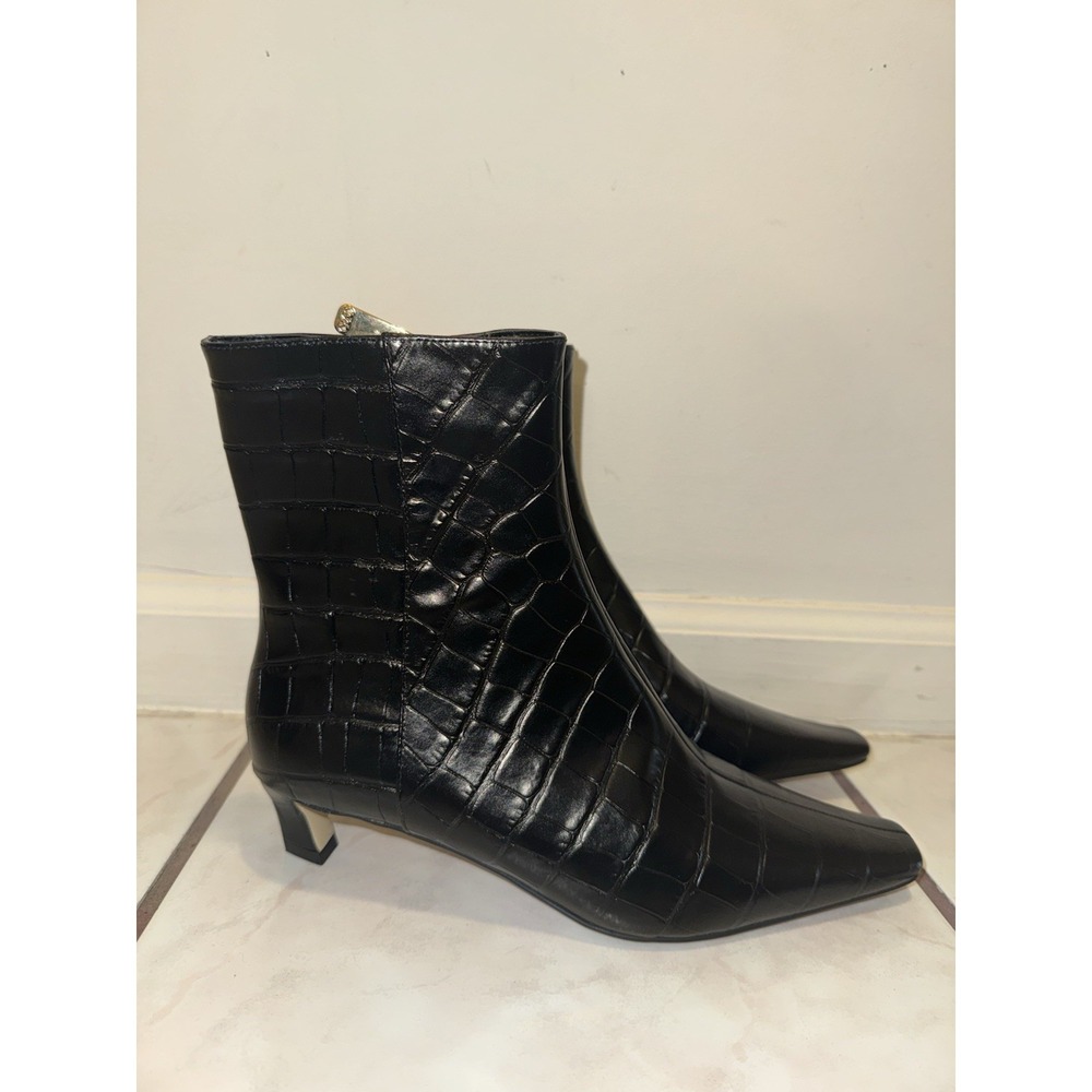 NWOB Michael Kors Cosmo Croc Embossed Kitten Leather Boots Womens 6.5 Black - Picture 6 of 13